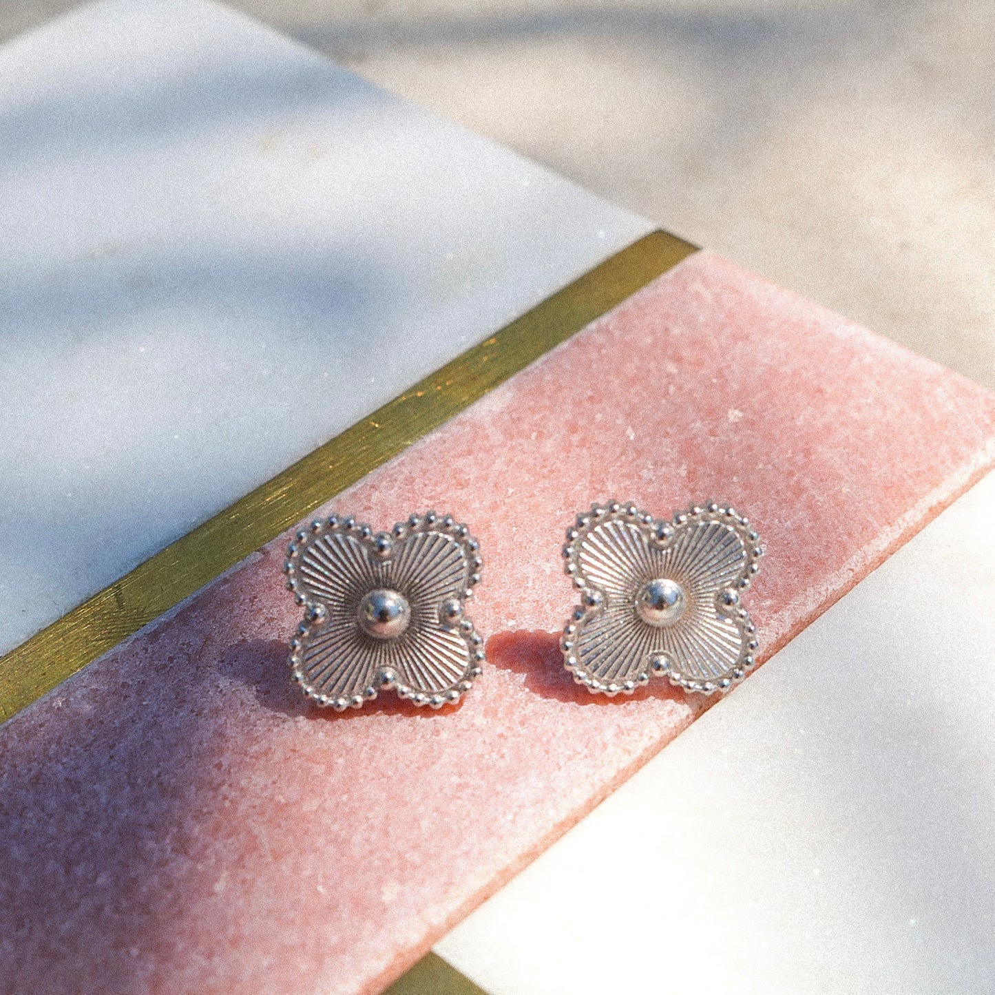 Silver Lucky Clover Studs