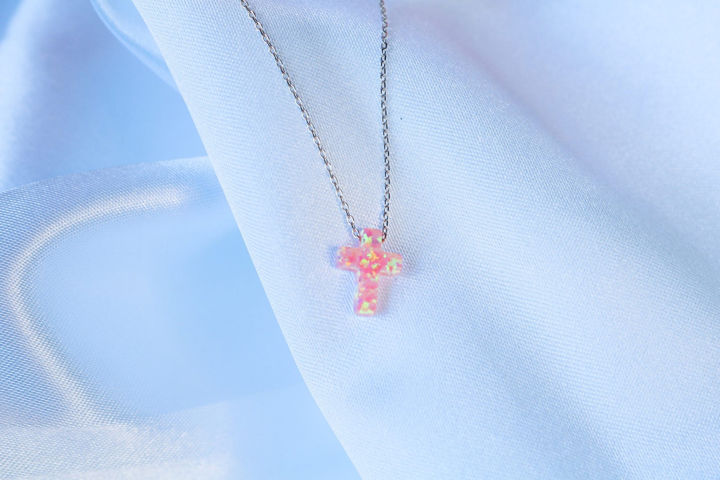 Pink Opal Cross Necklace