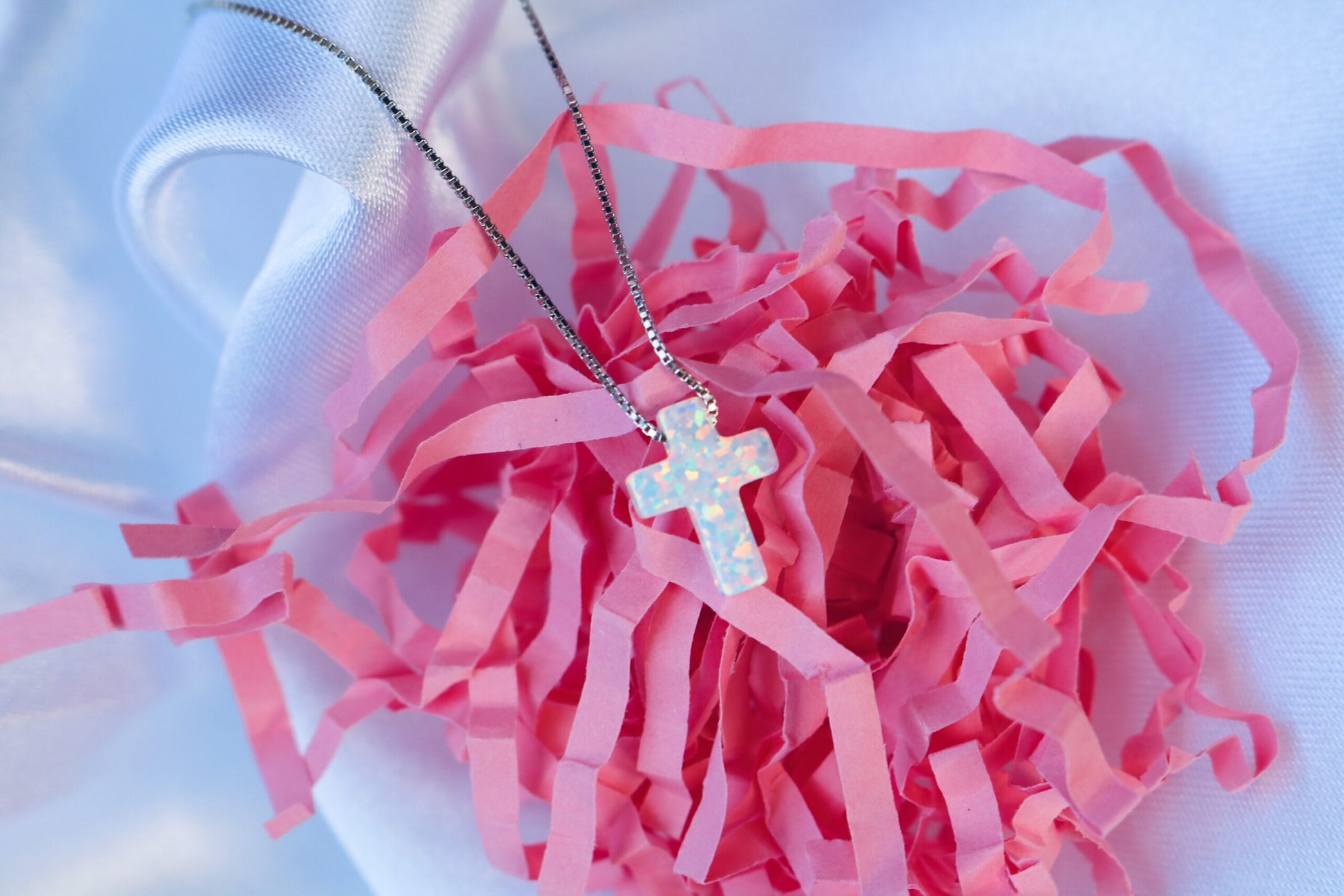 White Opal Cross Necklace