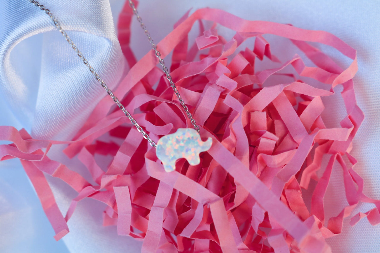 White Opal Elephant Necklace