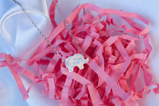 White Opal Elephant Necklace
