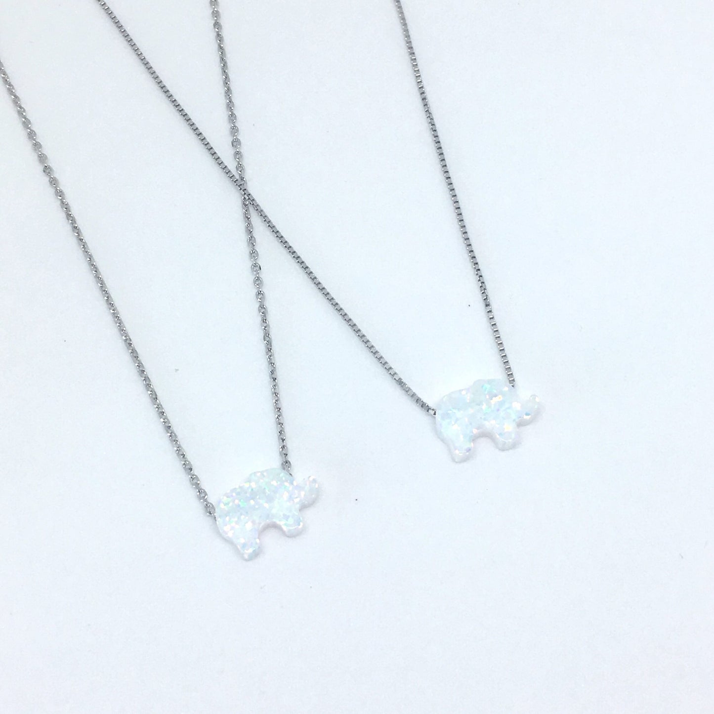 White Opal Elephant Necklace