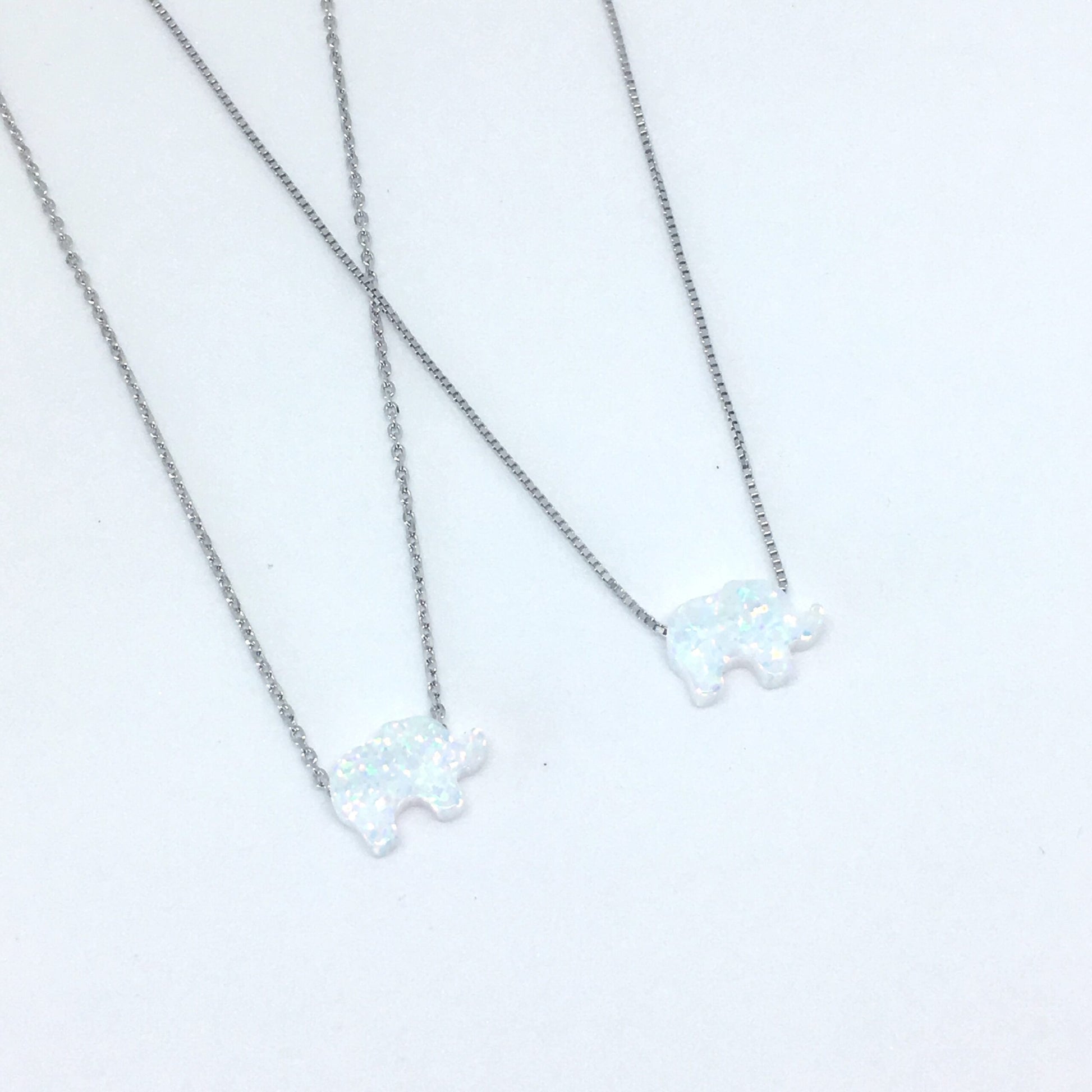 White Opal Elephant Necklace