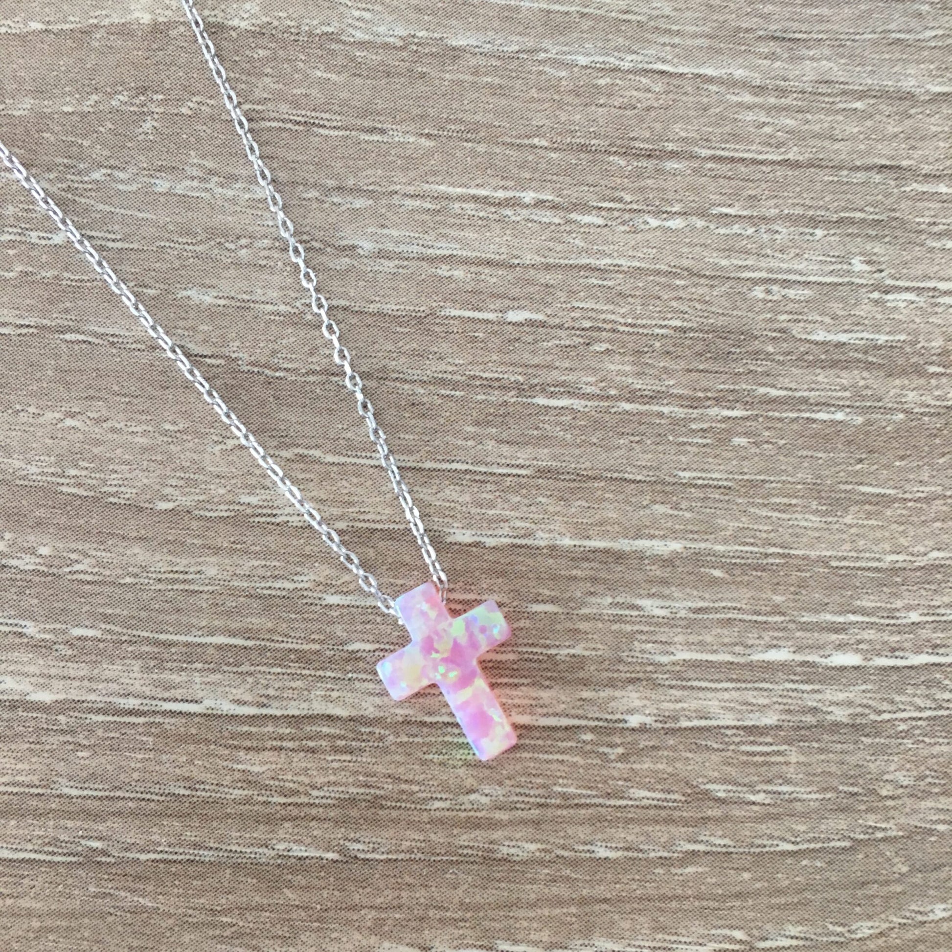 Pink Opal Cross Necklace