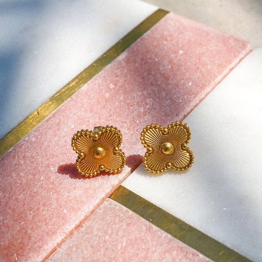 Gold Lucky Clover Studs