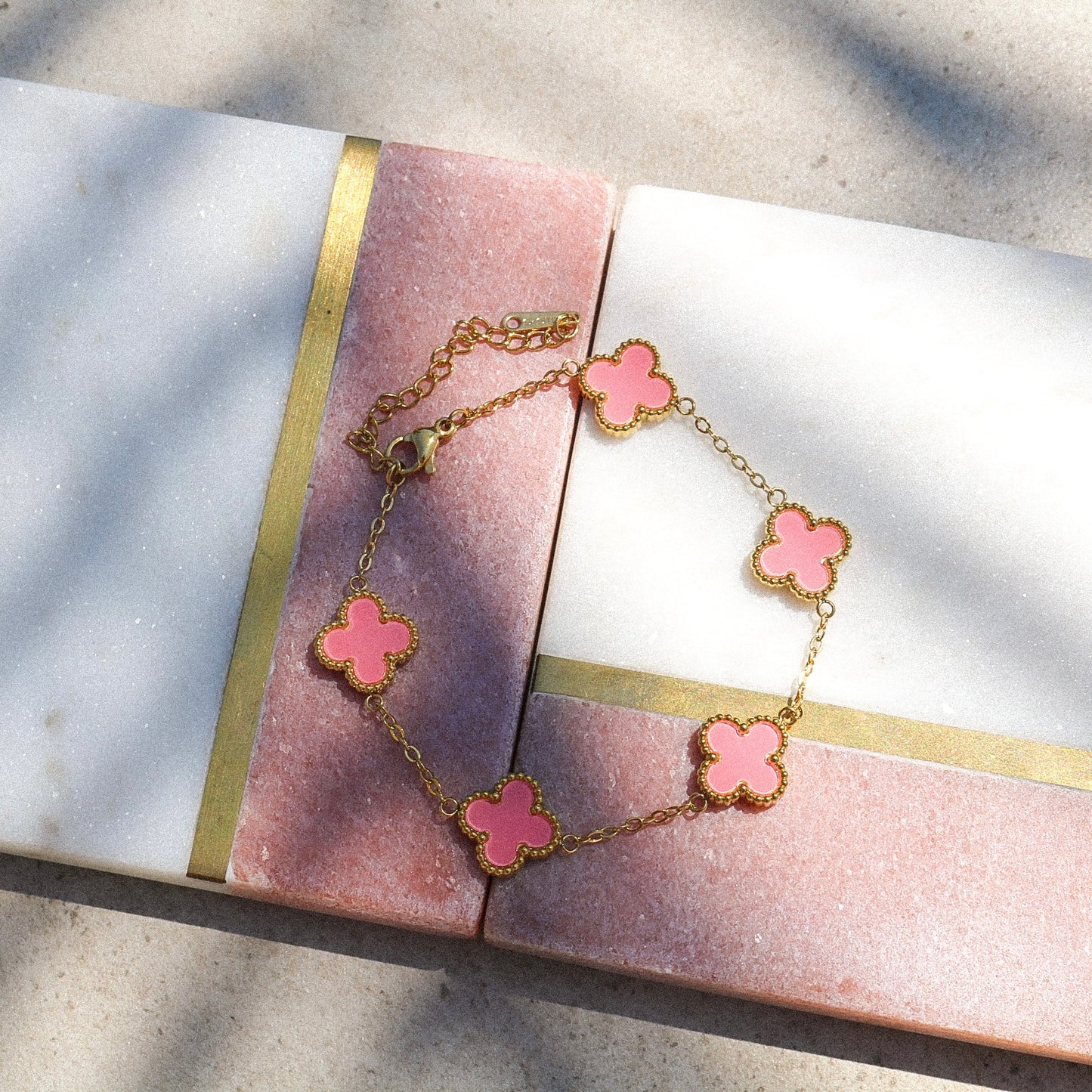 Fab Pink Lucky Clover Bracelet