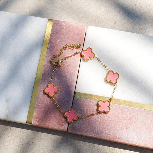 Fab Pink Lucky Clover Bracelet