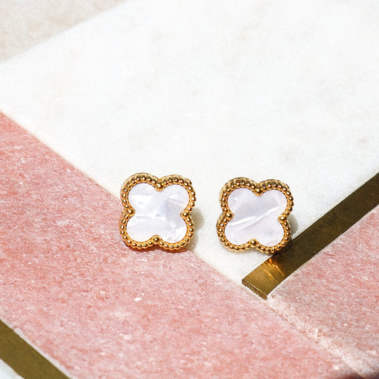 White Lucky Clover Studs