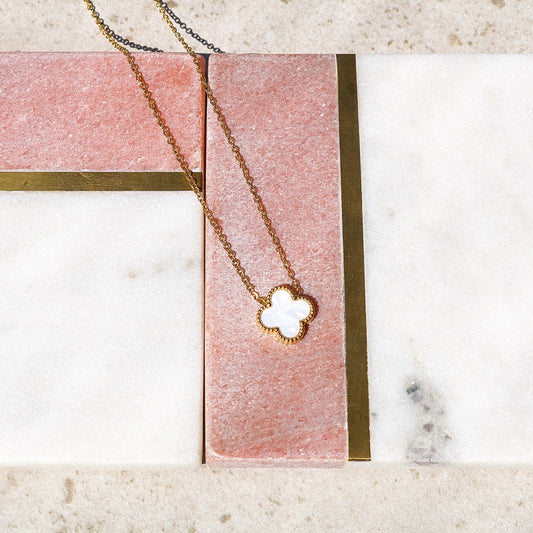 White Lucky Clover Necklace