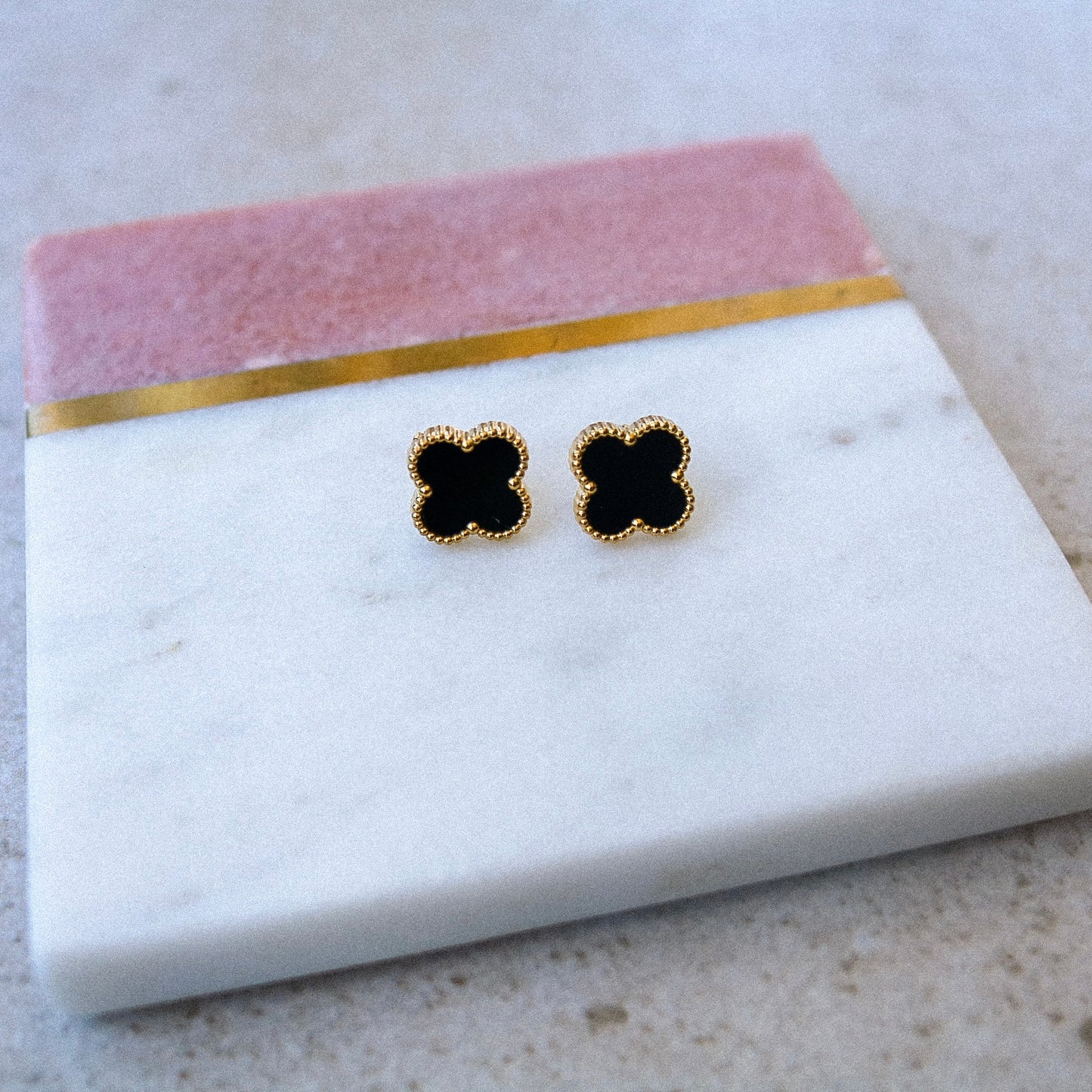 Black Lucky Clover Studs