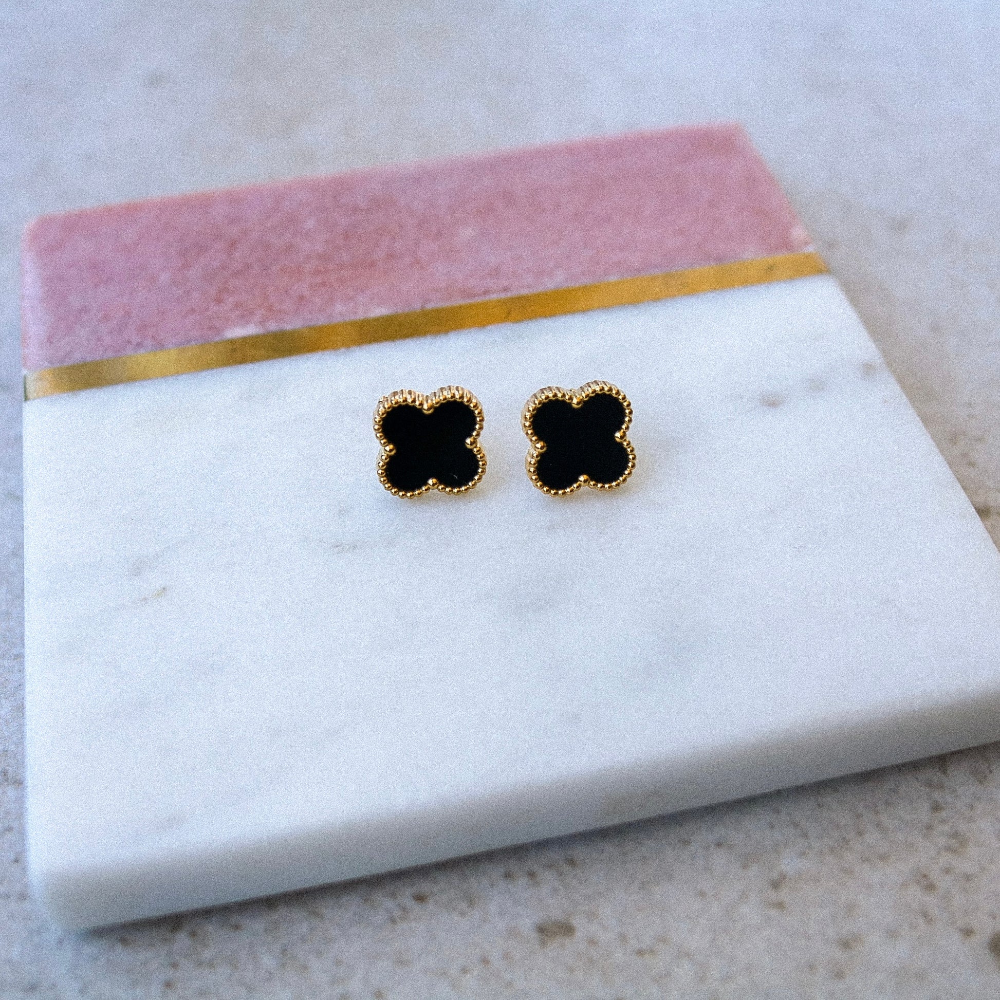 Black Lucky Clover Studs