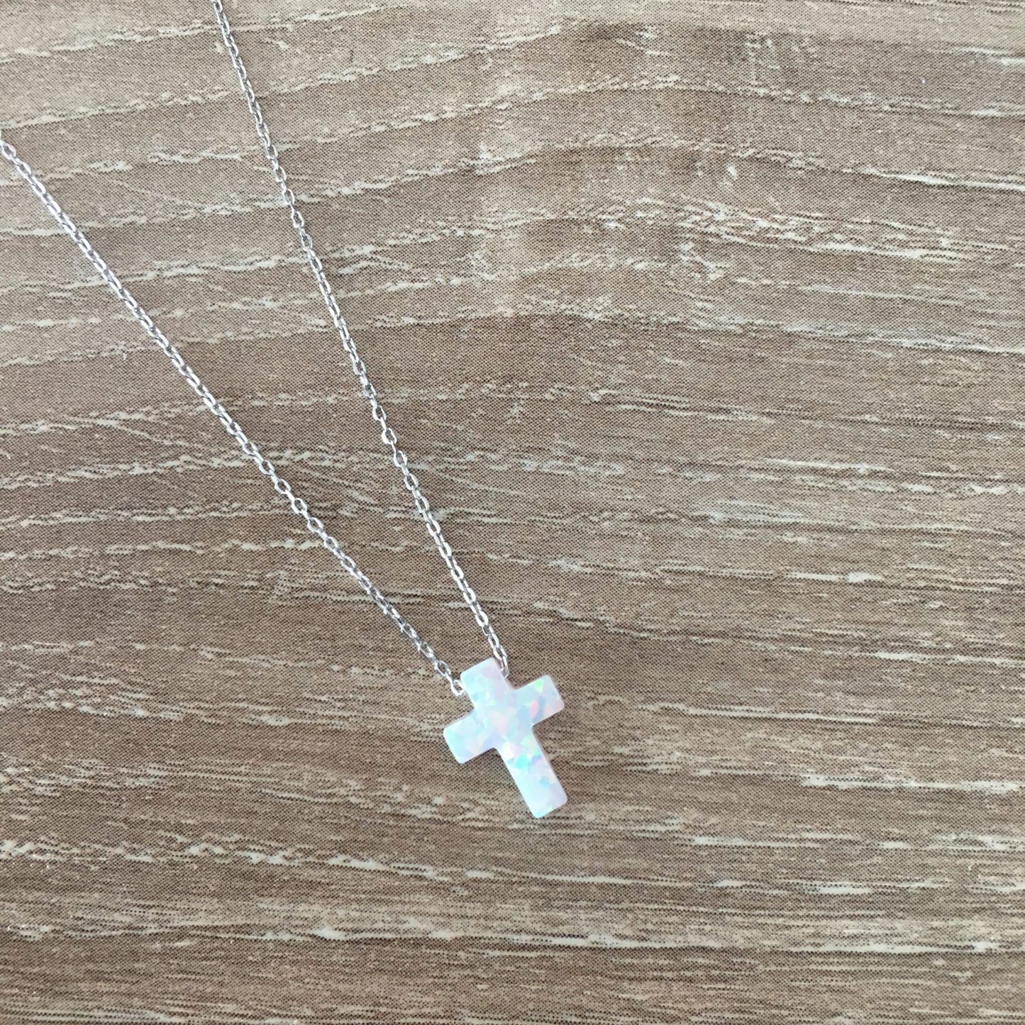 White Opal Cross Necklace