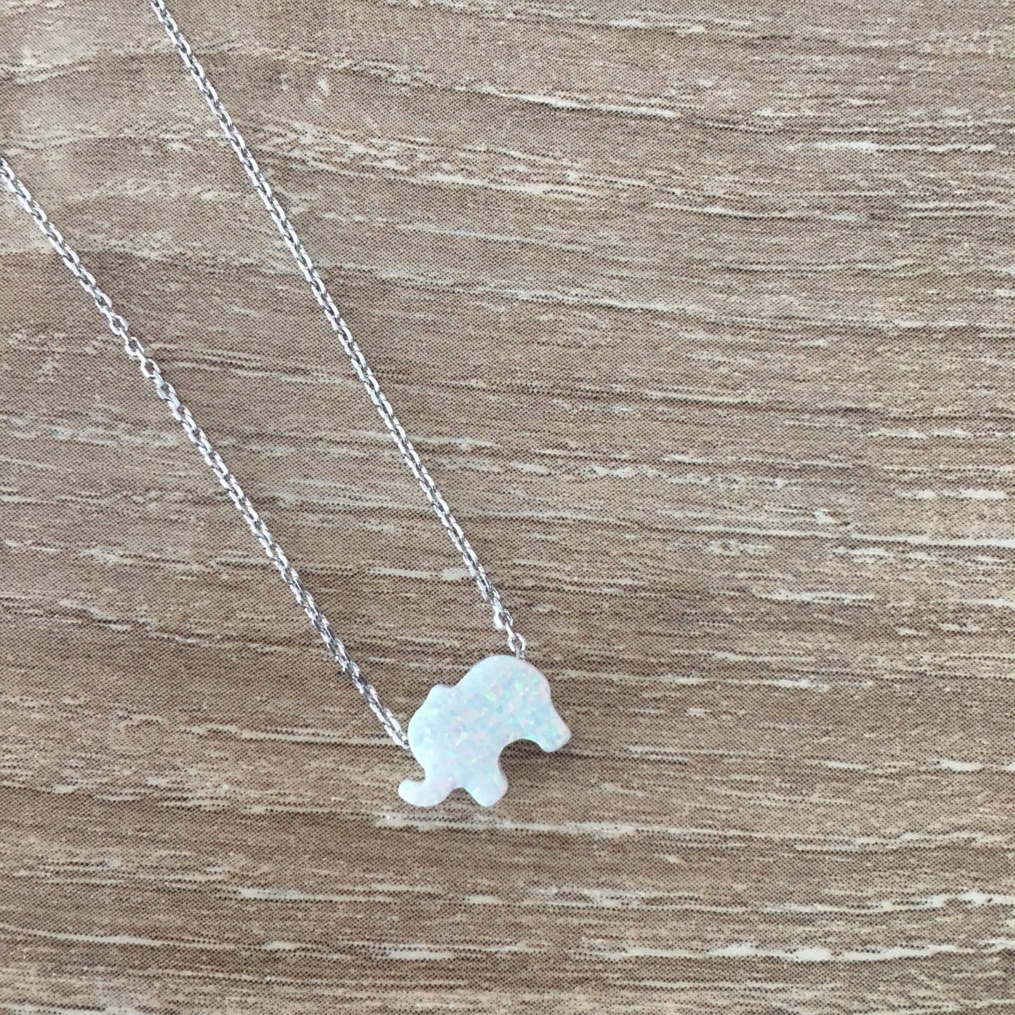 White Opal Elephant Necklace