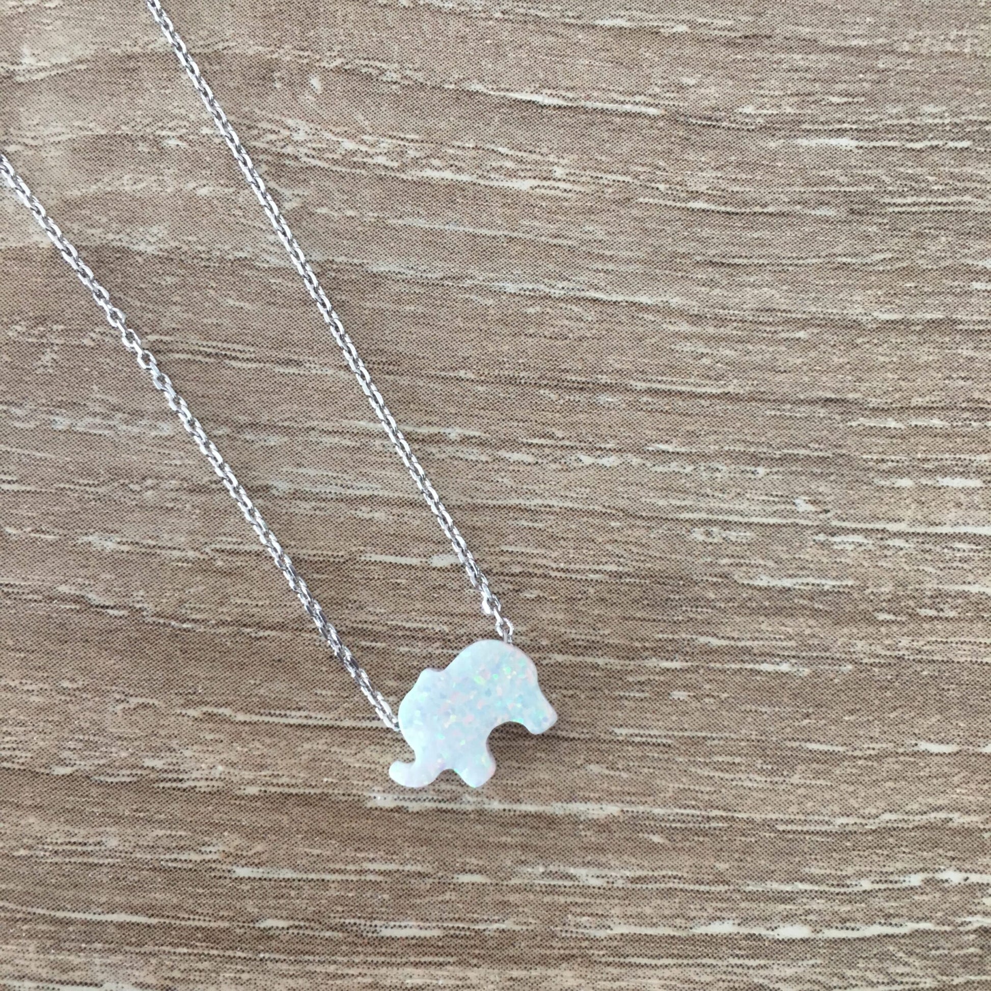 White Opal Elephant Necklace