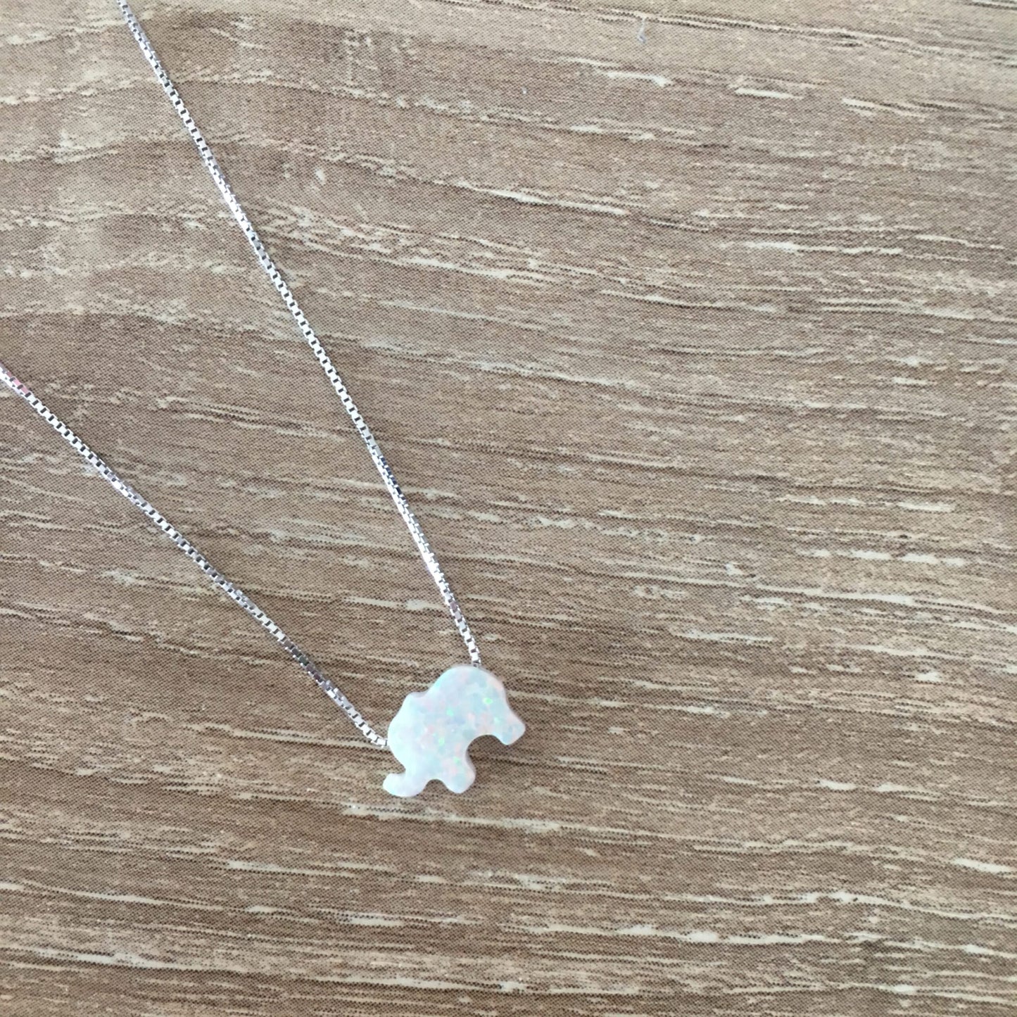 White Opal Elephant Necklace