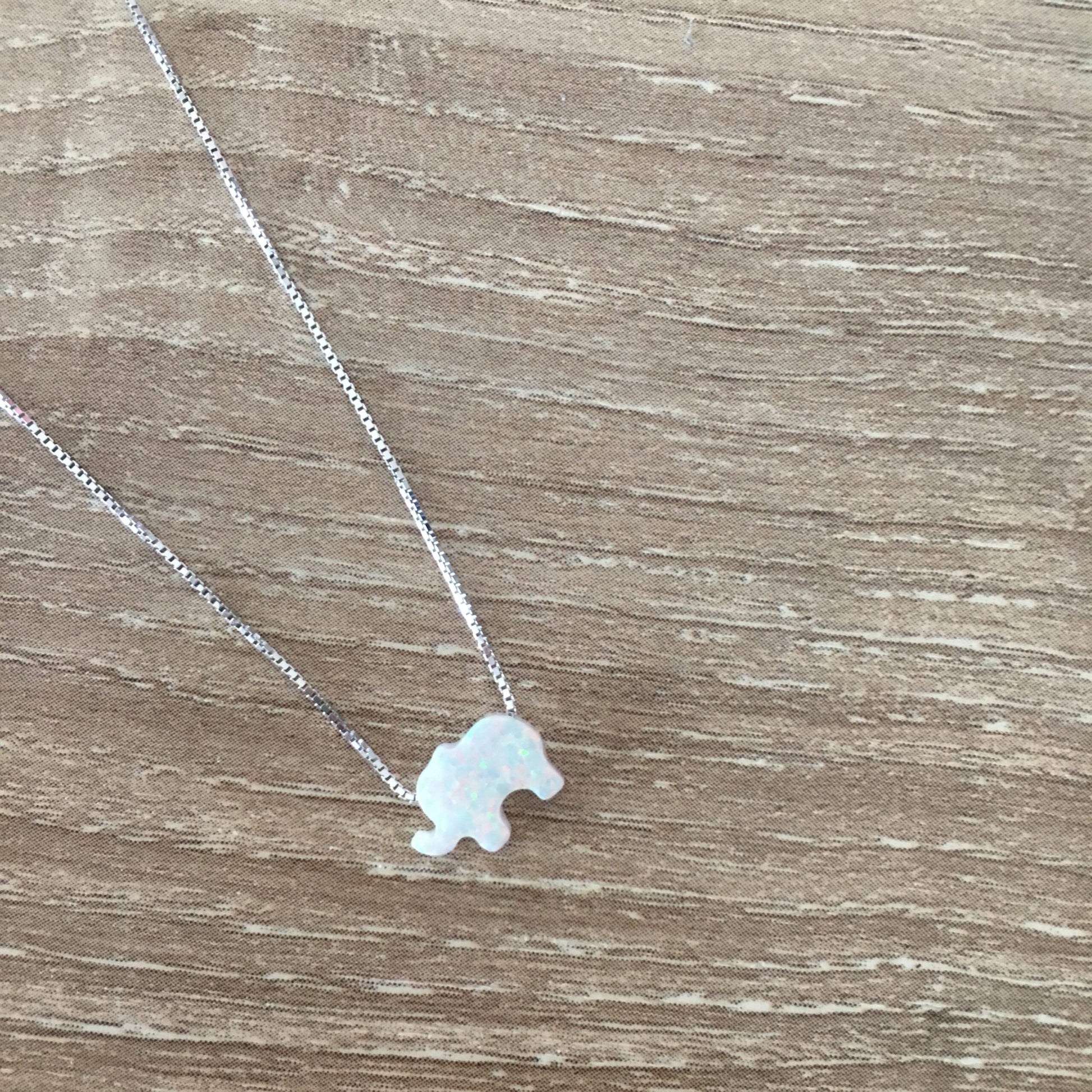 White Opal Elephant Necklace